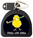 Zumoe Field Hockey Mouthguard Case, Mouth Guard Case, Retainer Case or Dental Case called Chick with Field Hockey Stick (Black)