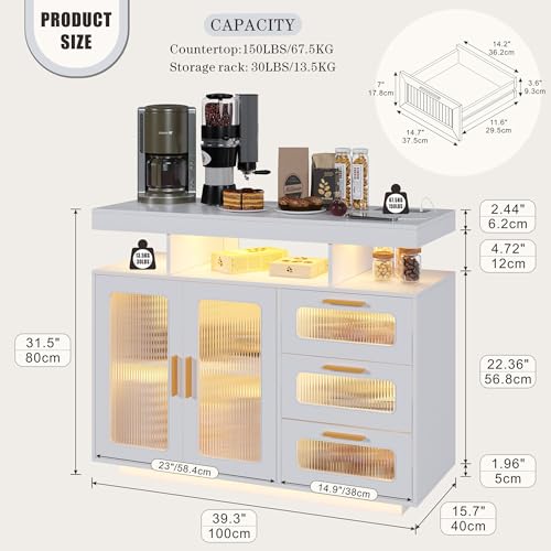 Coffee Bar Cabinet with Storage, Buffet Sideboard with RGB Light, Modern Coffee Bar Table with Charging Station