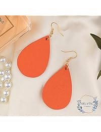 GELVTIC - Pendientes de lágrima de piel auténtica, diseño de pétalos, ligeros, regalo de moda para mujeres y niñas