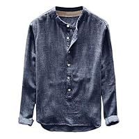 SoeHir Mens Autumn Winter Coat Casual Cotton Linen Button Long Sleeve Outerwear Outdoor Athletic Top Navy