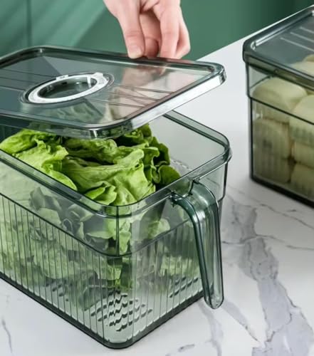 Clear Stackable Fridge Organizers & Storage XVersion 2PCS Transparent Food Storage Containers with Timer Lids & Handle | Fresh-Keeping Storage for Fruits, Vegetables & Eggs (V1)