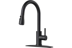 FORIOUS Black Kitchen Faucet with Pull Down Sprayer, Stainless Steel Single Handle Traditional Dual Mode Setting Faucet for K