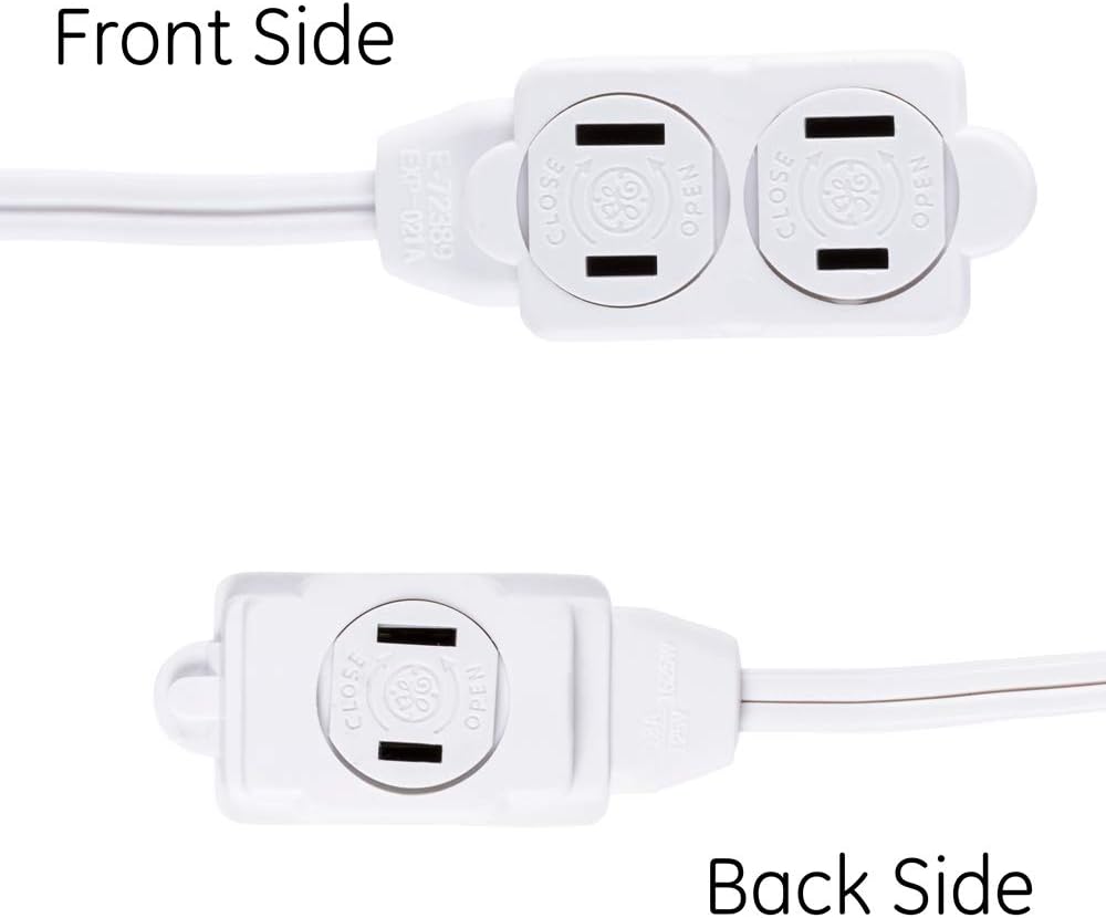 GE 6 Ft Extension Cord, 3 Outlet Power Strip, 2 Prong, 16 Gauge, Twist-to-Close Safety Outlet Covers, Indoor Rated, Perfect for Home, Office or Kitchen, UL Listed, White, 51937: Home Improvement