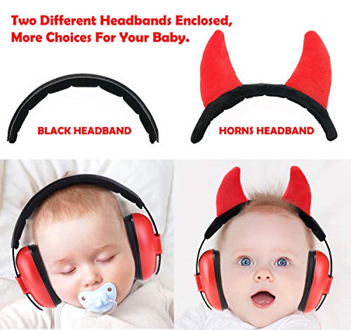Baby Ear Protection Ear Muffs for 3 Months to 2+ Years Noise Reduction Hearing Protection for Infant and Toddlers with Devil Horns. (Red2)