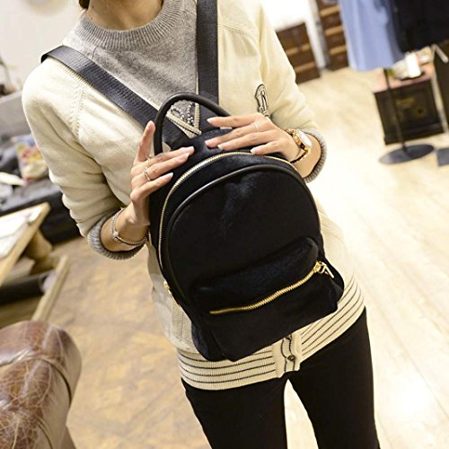 Gillberry Women Gold Velvet Small Rucksack Backpack School Book Shoulder Bag (Black)
