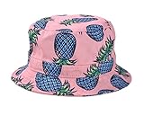 Soyagift Ladies Headwear Pineapple pattern Wide Rim Flat top fishing Bucket Hat with a Bracelets Gift