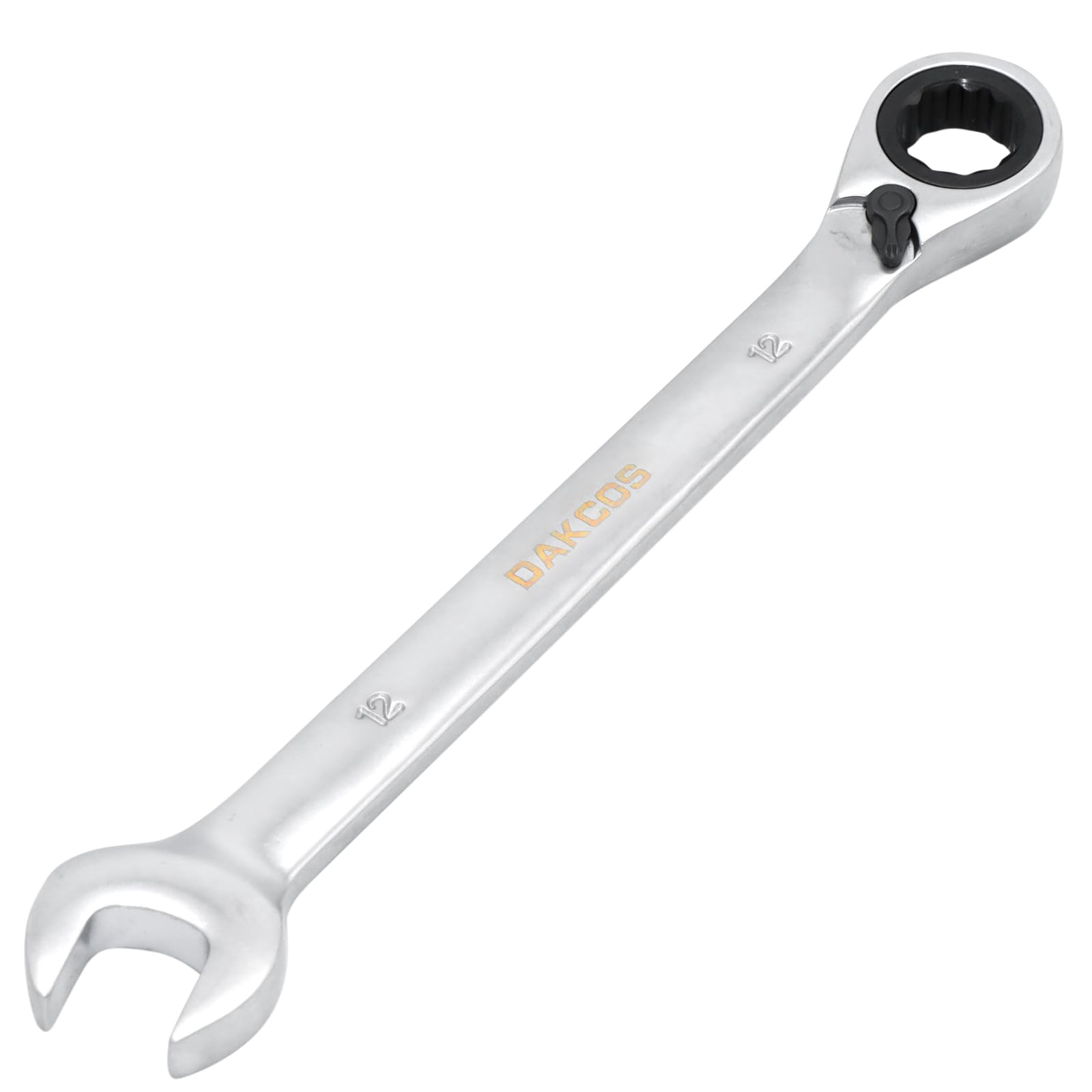 DAKCOS Fixed Head Reversible Ratchet Spanner 12mm Ratcheting Combination Wrench Chrome Vanadium Steel