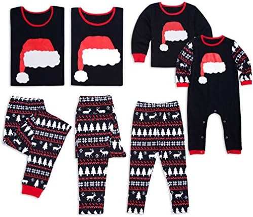 Family Matching Christmas Pajamas Christmas Hat Long Sleeve Tops Reindeer Pants Sleepwear Set Xmas Homewear