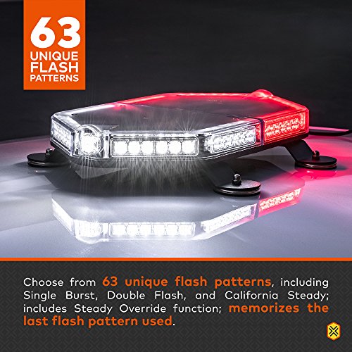 LAMPHUS NanoFlare NFMB56 17" 56W LED Mini Light Bar [SAE Class 1] [63 Flash Patterns] [12ft Cord] [Magnet/Permanent Mount] Emergency Strobe Hazard Warning Light - Amber - Thumbnail 2