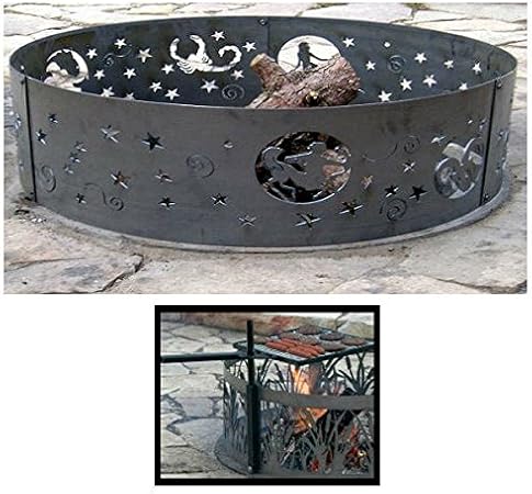 Amazon Com Pd Metals Steel Campfire Fire Ring Zodiac Design Unpainted With Cooking Grill Large 48 D X 12 H Plus Free Eguide Garden Outdoor