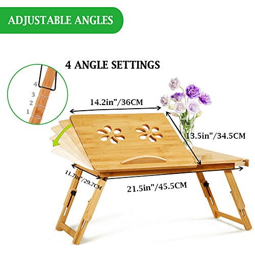 Cozihoma Laptop Desk Bamboo for Bed and Sofa, Portable Adjustable Laptop Desk Table Stand Up/Siting Foldable Breakfast Serving Bed Tray with Drawer, Ergonomics Design