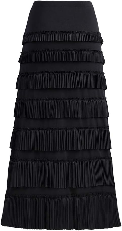 GATHY Women's 7 Tiered Boho Layered Pleated Ruffles Waterfall Maxi Skirt