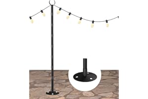Tigerden 10Ft String Light Poles for Hard Surfaces, Outdoor Light Stand for Backyard, Garden & Patio Party Lighting, Heavy-Duty Metal Poles with Waterproof Finish, Rustproof & Adjustable