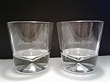 Set of 2 Johnnie Walker Black Label Scotch Whisky Script Logo Diamond Pattern Heavy Base Round Lowball Rocks Glasses