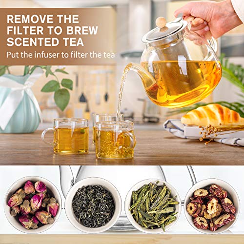 SULIVES Glass Teapot (1000ml) with Removable Stainless Steel Infuser & Lid,Glass Tea Kettle Stovetop Safe, Blooming & Loose Leaf Teapots