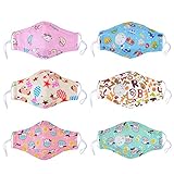 Kids Dust Mask,Aniwon 6 Pcs N95 Mask Kids Mouth Mask PM2.5 Anti Pollution Mask with 12 Pcs Activated Carbon Filter Insert Washable Cute Cotton Face Mask with Adjustable Straps