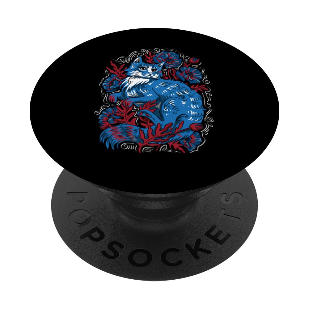 Floral Cat Red White And Blue 4th Of July Patriotic PopSockets Swappable PopGrip