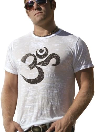 Super Buddha Men's "Om Mantra" Burnout Graphic Tee, White, X-Large