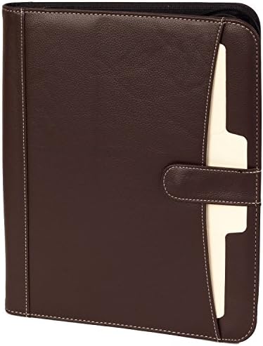Genuine Pebble Leather, Executive Zippered Professional Business or Student Portfolio Padfolio Organizer with Tablet Holder, Notepad, Calculator, Document Folders and Outside Pocket with Snap Closure