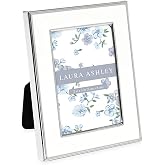 Laura Ashley 2x3 White Enamel Picture Frame, Silver Metal Edge w/Easel | Enamel Photo Frame for Tabletop Display, Bookshelf, Desk, Wall Decor, Photo Gallery (2x3, White W/ Silver)