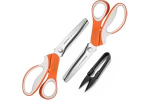 Pinking Shears Set (Pack of 2 PCS, Serrated & Scalloped edges) By Potamish - Zig-zag Scissor for Fabric Leather & PPDer - Pinking Dressmaking Sewing Scissors PM-002-A