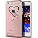 iPhone 6S Case,iPhone 6 Case,ikasus Mini Love Heart Glitter Bling Crystal Rhinestone Diamonds Clear Rubber Rose Electroplate Plating Frame TPU Soft Silicone Bumper Case Cover for iPhone 6/6S 4.7