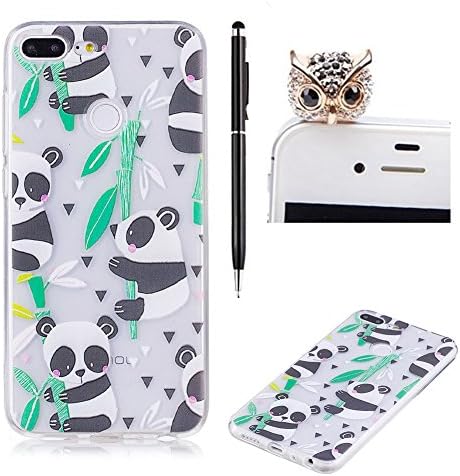 Silicone Phone Case for Huawei Honor 9 Lite,SKYXD Elegant Crystal Soft Gel Design Cover Printed Colorful Pattern Scratch Resistant TPU Shell for Huawei Honor 9 Lite,+ 1 Stylus + 1 Glitter Dust Plug,Bamboo Panda