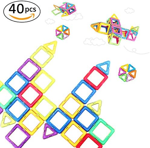 Fledo 40-Pcs Magnetic Blocks Set Kids Magnetic Toys Construction Building Tiles Blocks for Creativity Educational, Come with Container Bag