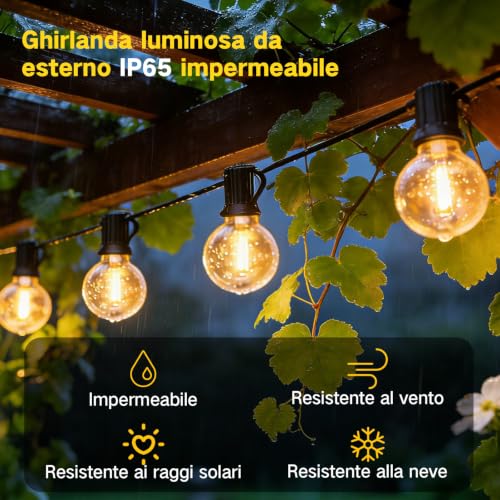 Outdoor Light Chain 30 m, Waterproof Outdoor Garden Lights, LED Light Bulbs Outdoor Garden Dimmable with Remote Control, Outdoor String Lights for Decorative Festivals, Weddings, Terraces
