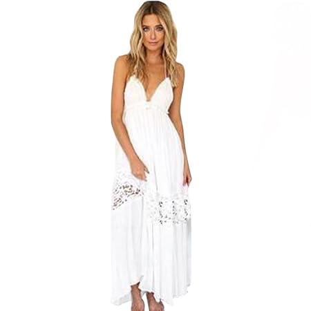 Sommerkleid für Damen, Maxikleid für den Strand L weiß