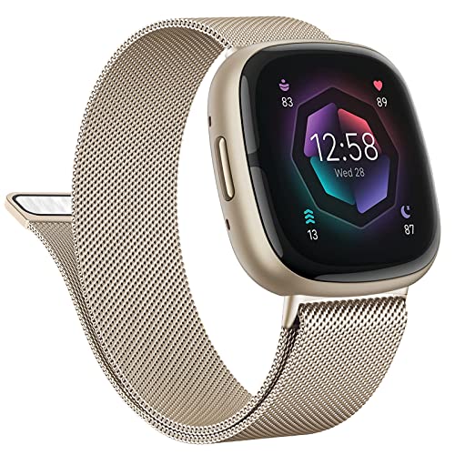 Vanjua Metallband für Fitbit Sense 2, Sense-Bänder, Fitbit Versa 4, Versa 3 Bänder für Damen und Herren, Versa 4 Smartwatch (klein, Champagner-Gold)