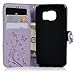 Galaxy S7 Case, Mavis's Diary 3D Handmade Embossed Wallet Bling Diamonds Butterfly Flowers PU Leather Magnetic Flip Folio Protective Shockproof Cover Card Holders (Purple)