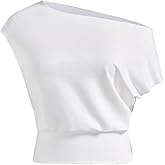 winkbay Women's Asymmetrical Neck Crop Tops Short Sleeve Going Out T Shirt Streetwear