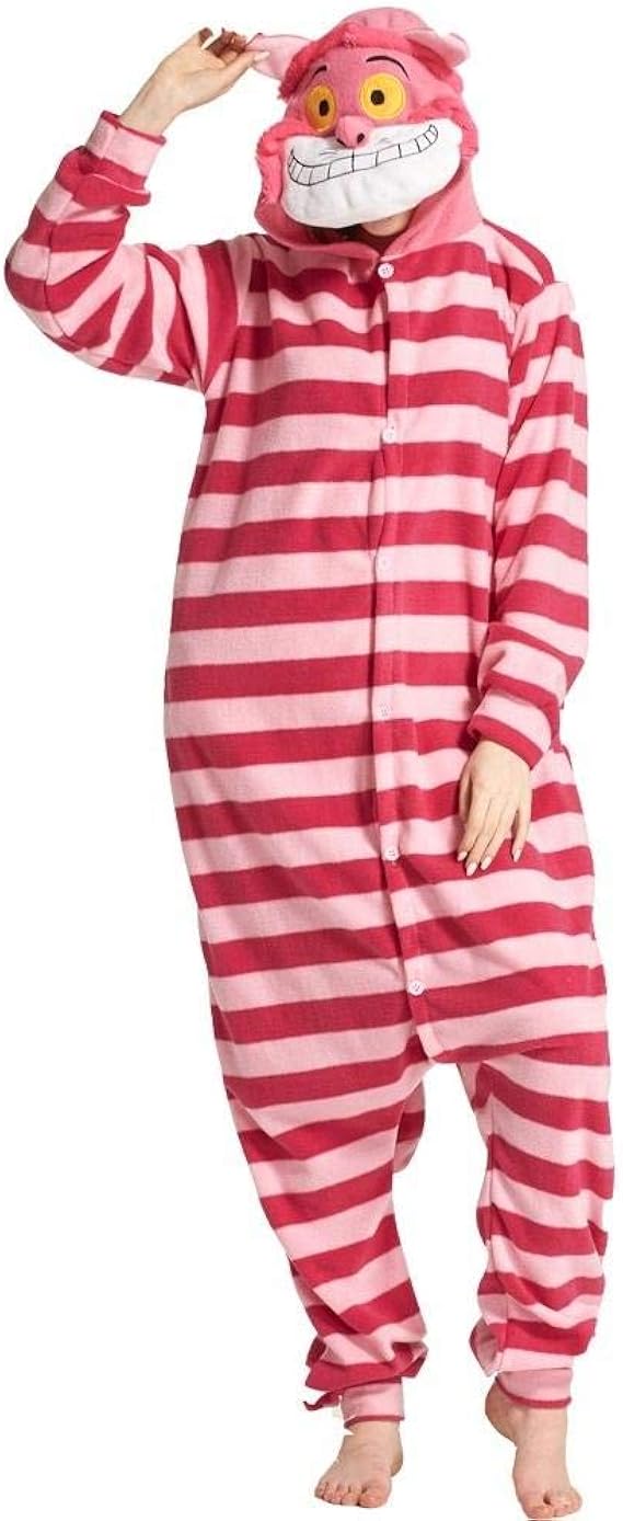 Cat Pajamas Costume Onesie for Adults Women Animal One Piece Striped