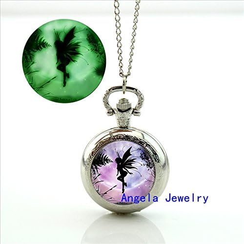 Pretty Lee Fashion Glow in the Dark Fairy Glowing Pocket Watch Necklace Glowing Fairy Jewelry Glass Pocket Watch