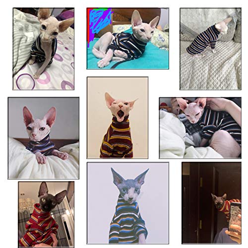 Bonaweite Hairless Cats Stripe T-Shirt, Breathable Cat Wear Clothes Vest Shirts for Sphynx, Cornish Rex, Devon Rex, Peterbald