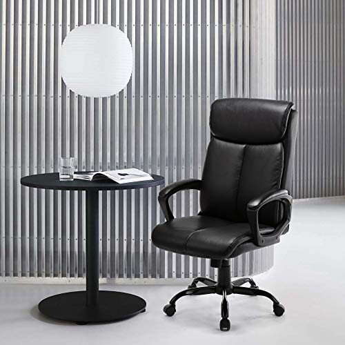 Qwork High Back Office Chair - Executive Bonded Leather Computer Desk Swivel Task Chair W/Rocking Function (Black) - Image 3