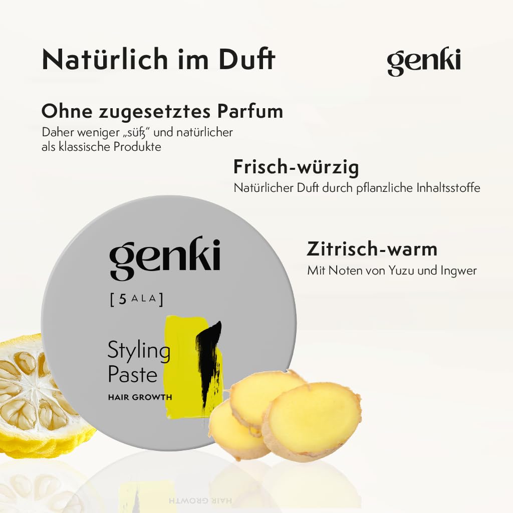 Genki Haircare Hair Growth Styling Paste für Männer und Frauen mit 5-ALA 100 ml Pflege und Styling Stärkt nachweislich das Haarwachstum Mittlerer Halt Haarwachs Haarstyling-Paste 8