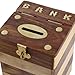 RoyaltyRoute Dual Tone Square Wooden Piggy Bank Money Box Handmade with Lid and Brass Inlay - Christmas Gifts for Boys, Girls Kids, Adults & Children