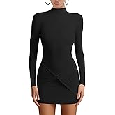 Misng Women's Sexy Long Sleeve Turtleneck Bodycon Mini Dresses Ruched Party Short Dress
