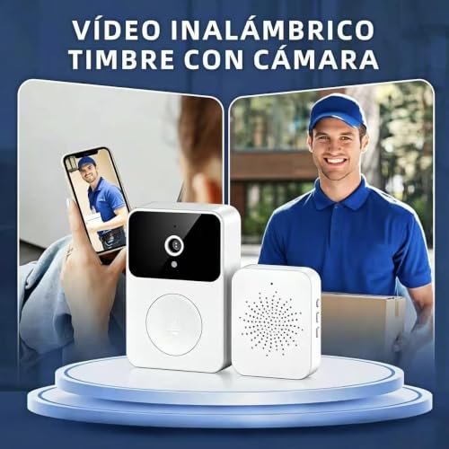 Genérico Videotimbre Inalámbrico WiFi 2,4 GHz con Cámara HD 1080P, Visión Nocturna, Audio Bidireccional, Control Desde App Móvil, Montaje Sencillo Sin Cableado