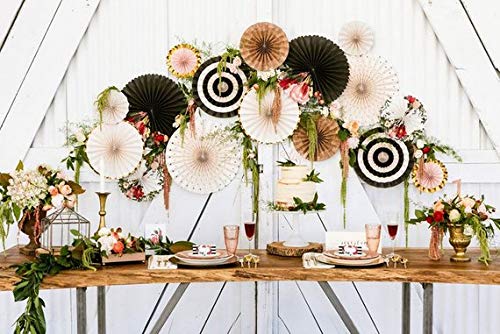 zorpia Gold Party Hanging Paper Fans Decoration Set for Wedding Birthday Party Baby Showers Round Events Accessories Set of 8 - Thumbnail 3