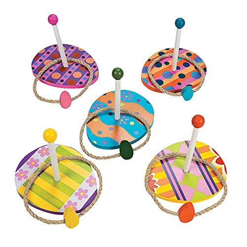 Fun Express Easter Egg Ring Toss Game (5 Wood Bases and 5 Rope Rings) Party Games