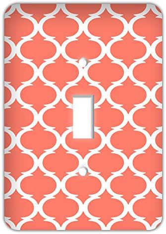 Moroccan Ikat Print Trendy Printed Single Switchplate, Coral