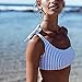 Shele Womens Two Piece Swimsuits One Shoulder Sexy Stripe Low Waist Bikini Set (Blue, L)