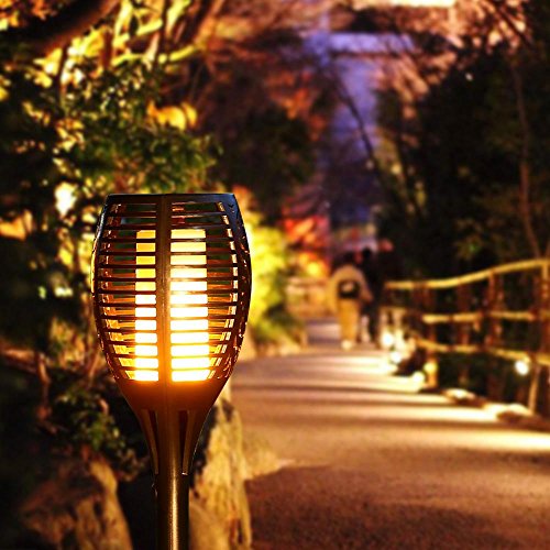 Furnizone Solar Garden Light Outdoor Patio Torch Light Tiki Torch LED Lighting Flickering Pathway Lights Dancing Flame Auto On/Off Security Light Waterproof Landscape Decoration Lights 2 Pcs (4Pcs)