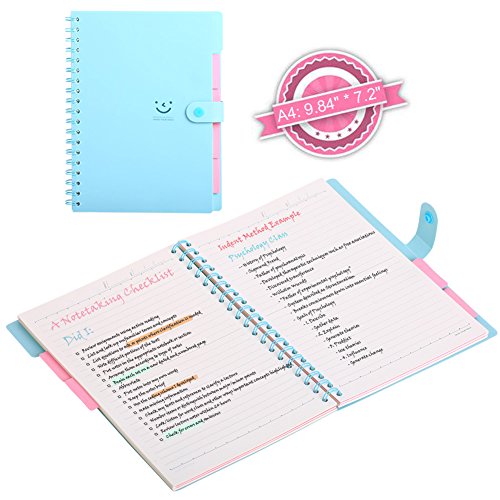 Spiral Notebook, Wide Ruled 1 Subject Notebooks, Hard PP Cover Notepad, Pink Index label Thick Writing Paper, 100 Sheets, 9.84″ 7.2″, Diary Journal Blue School Note Book Cute Smile Printed