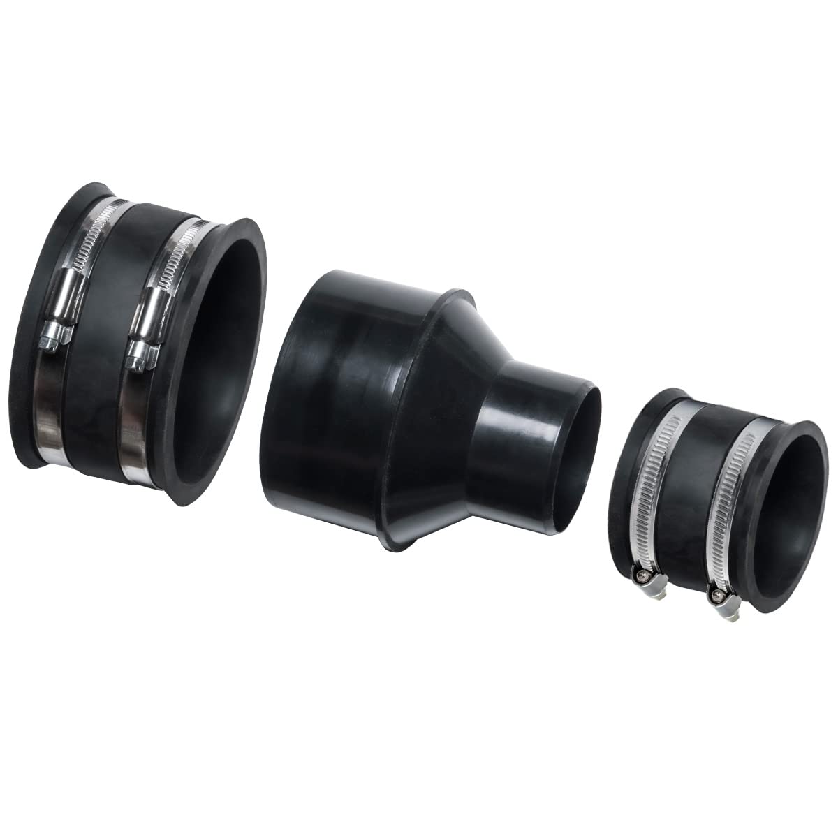 Photo 1 of POWERTEC 70350 4" Hose to 2-1/2" Hose Cone Reducer with 4" & 2-1/2" Dust Control Flex Cuffs for Dust Collection on Power Tool and Vacuum