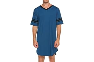 AITEQY Pajama Sleep Shirts for Men Big and Tall V Neck Short Sleeve Cotton Nightshirt Soft Loose Sleepwear Comfy Nightwear