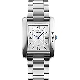 MASTOP Unisex Women Men Watch Rectangle Rose Gold Stainless Steel Waterproof Crystal Analog Quartz Roman Numerals Watch